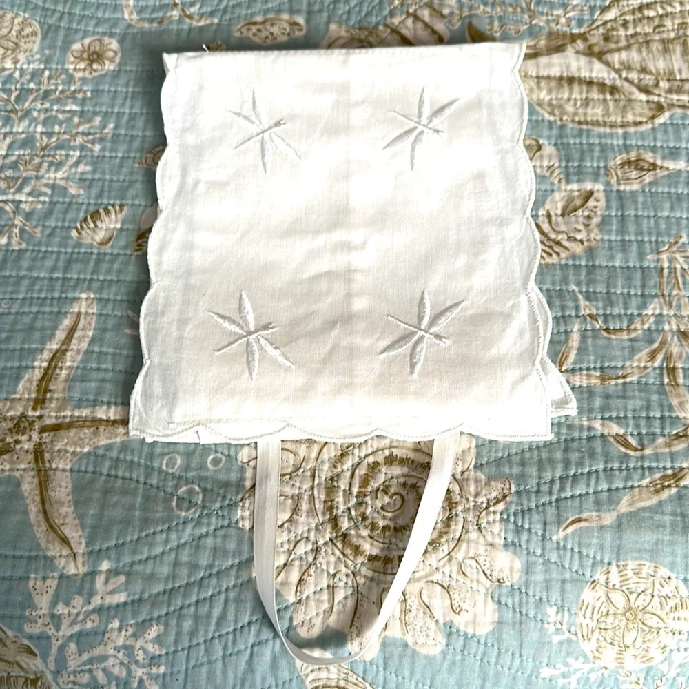 White embroidered dragonflies toilet paper holder two rolls for guest bathroom